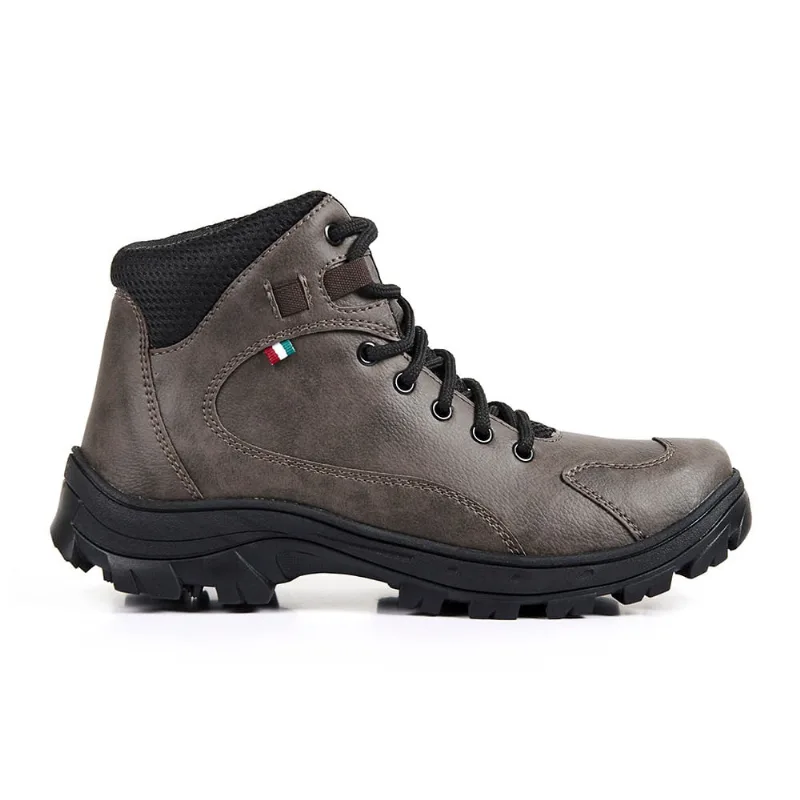Coturno Bota Masculina Adventure de Couro 37 a 44 Cinza
