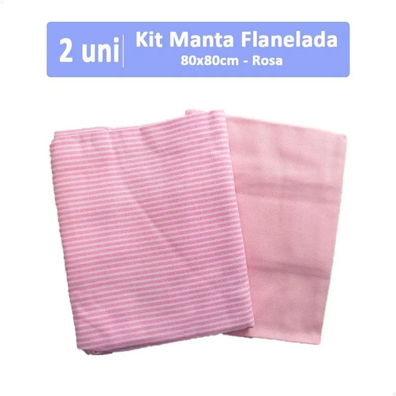 Kit Manta Flanelada Algodão 80x80cm 2 Peças Enxoval Bebê