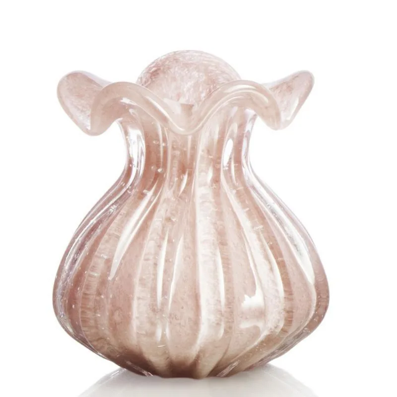 Vaso Trouxinha Em Cristal Murano Rosa - São Marcos 18cm