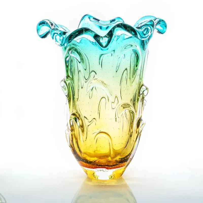Vaso Em Cristal Murano Esmeralda E Âmbar - São Marcos 37Cm