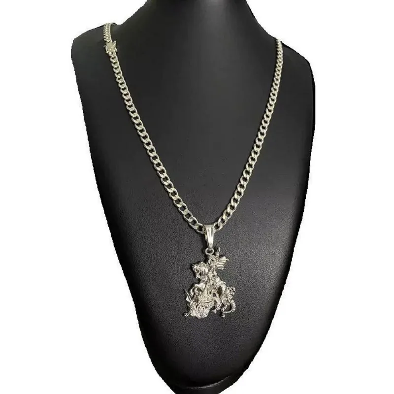 Cordão Pitbull 6Mm + Pingente São Jorge- Banhado A Prata 925