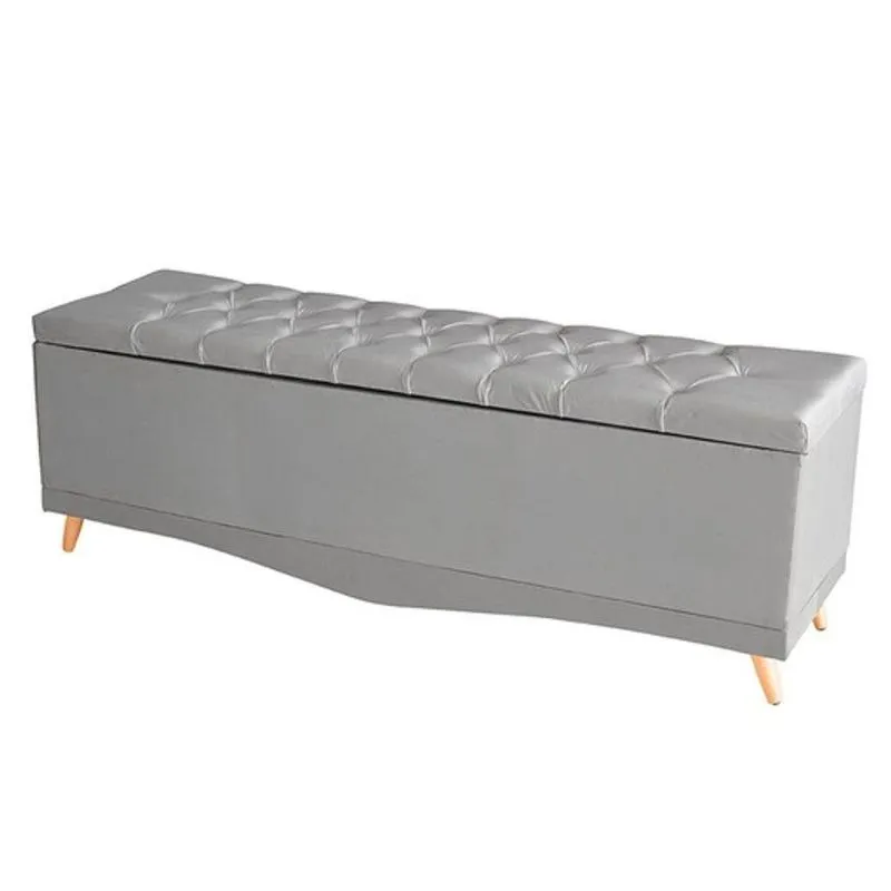 Calçadeira Baú Decorativo Madri Solteiro 90cm Suede Pés Palito Prata