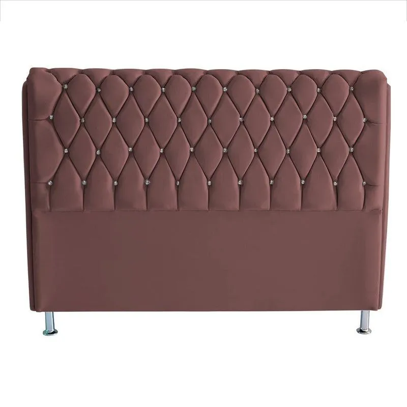 Cabeceira De Cama Box Londres Casal Queen 160cm Suede Botão De Strass Rosê
