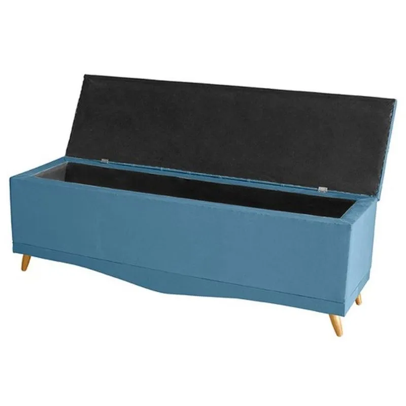 Calçadeira Baú Decorativo Madri Solteiro 90cm Suede Pés Palito Azul Bebê