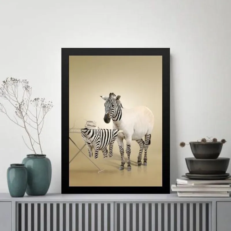 Quadro Decorativo Lavanderia - Zebra 33X24Cm - Com Vidro