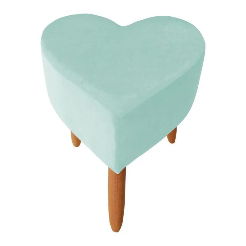 Puff Decorativo Romantico Coração Suede Pés Palito Azul Celeste