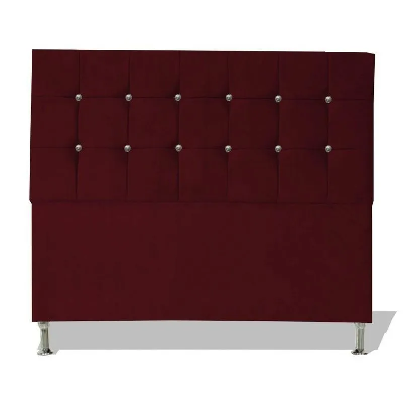 Cabeceira De Cama Box Estofada Berlim King 195cm Suede Botão Strass Bordo