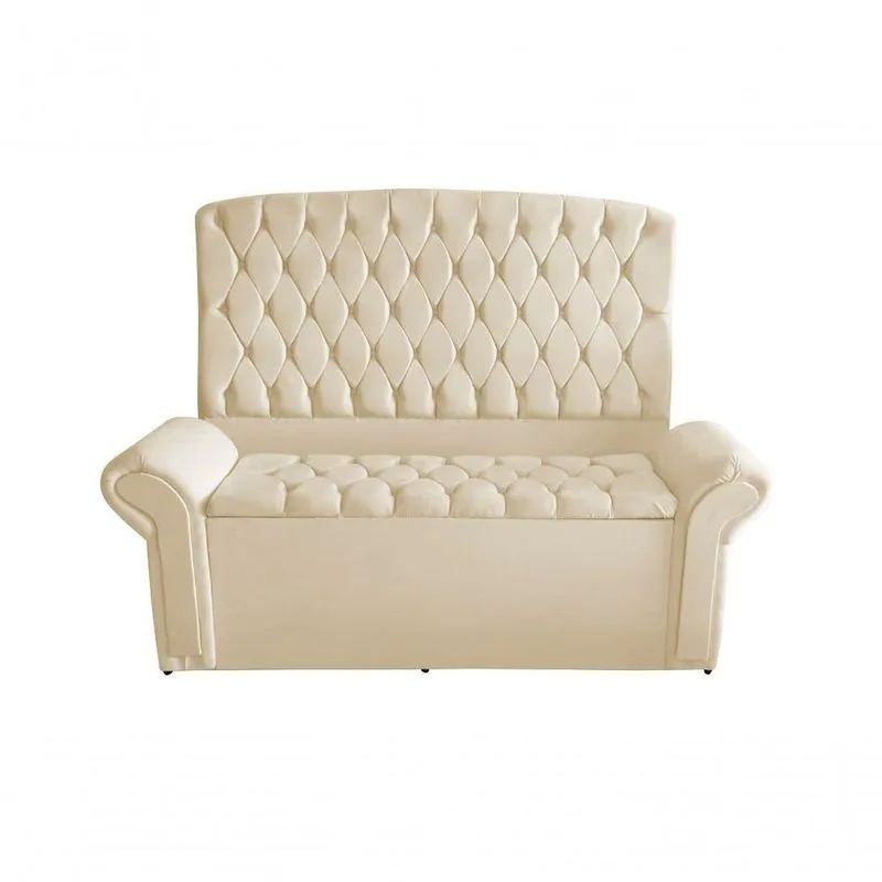 Kit De Quarto Cabeceira De Cama Box E Calçadeira Baú Dubai Casal Queen 160cm Suede Porcelana