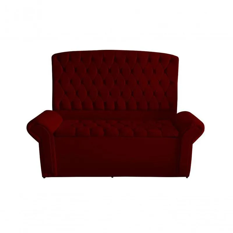 Kit De Quarto Cabeceira De Cama Box E Calçadeira Baú Dubai Casal Queen 160cm Suede Bordo