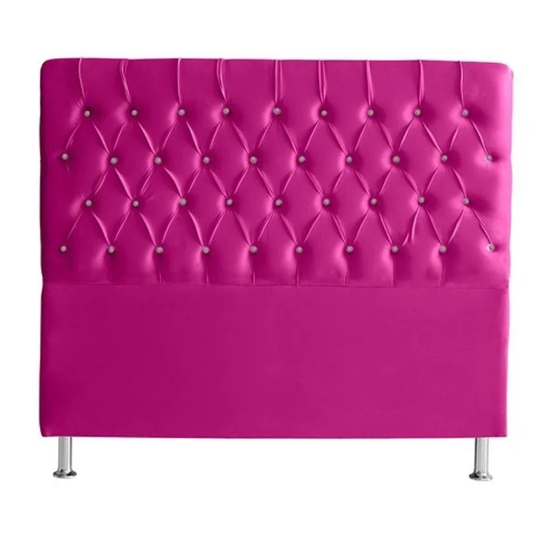Kit De Quarto Cabeceira De Cama Box E Calçadeira Baú Casal Queen 160cm Suede Botão Strass Rosa Pink