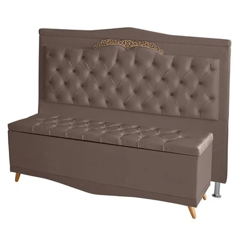 Kit Cabeceira De Cama Box E Calçadeira Baú Madri Queen 160cm Suede Rosê