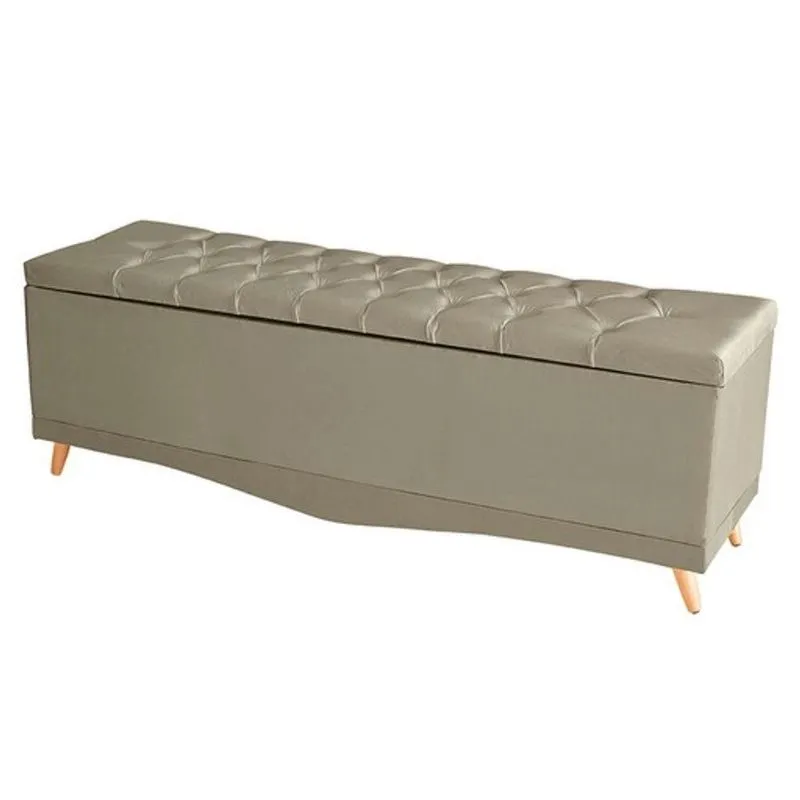 Calçadeira Baú Decorativo Madri King 195cm Suede Pés Palito Bege