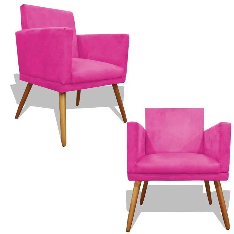 Kit 2 Poltronas Nina Suede Pés Palitos Rosa Pink