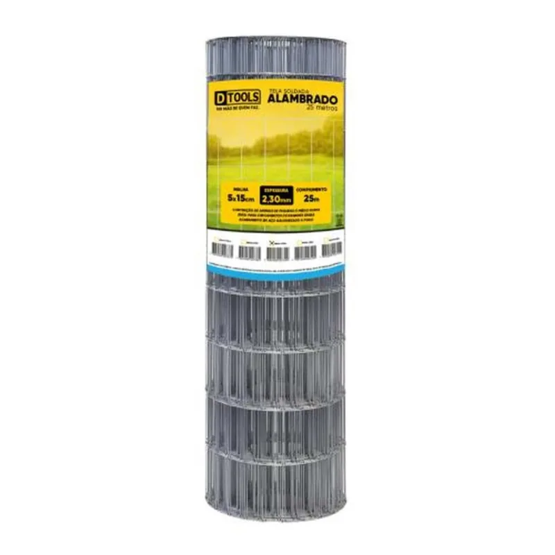 Tela Alambrado 25x1,50m Fio 2,3mm Malha 5x15cm - DTOOLS