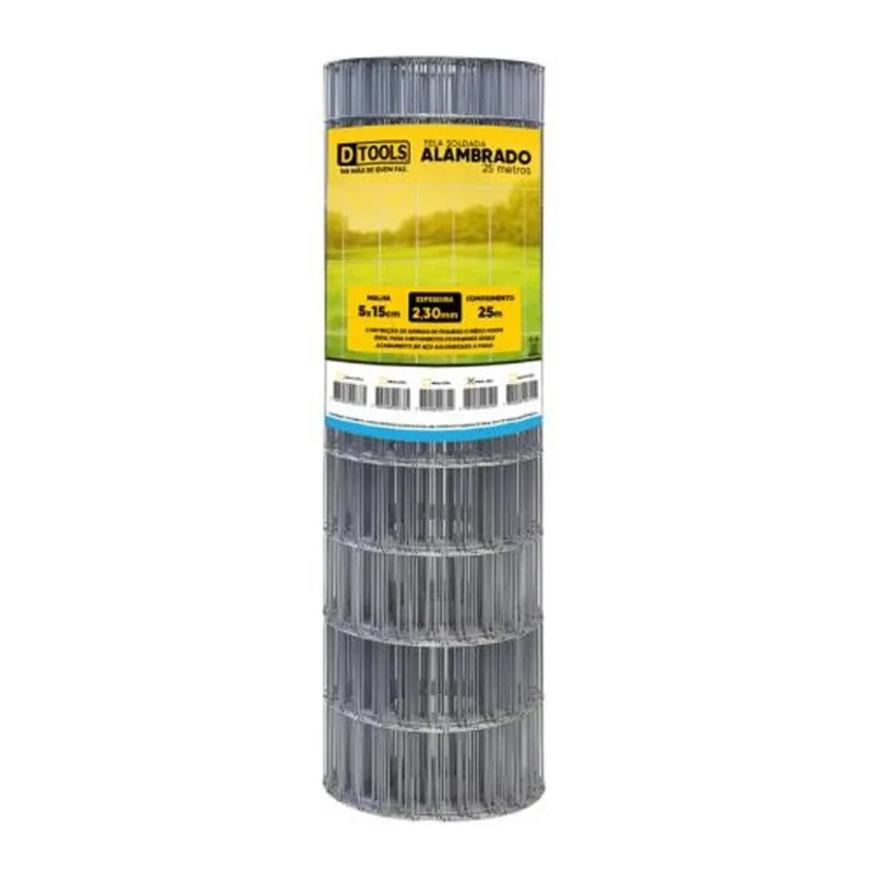 Tela Alambrado 25x1,80m Fio 2,3mm Malha 5x15cm - DTOOLS