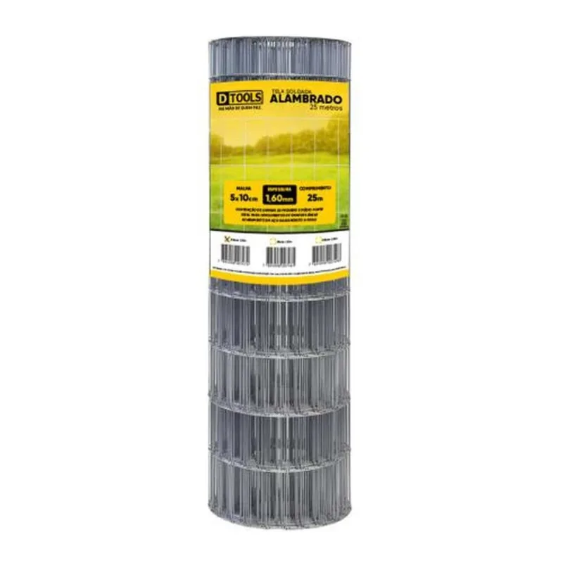 Tela Alambrado Galvanizada 25x1,00m Fio 1,6mm (Malha 5x10cm) - DTOOLS