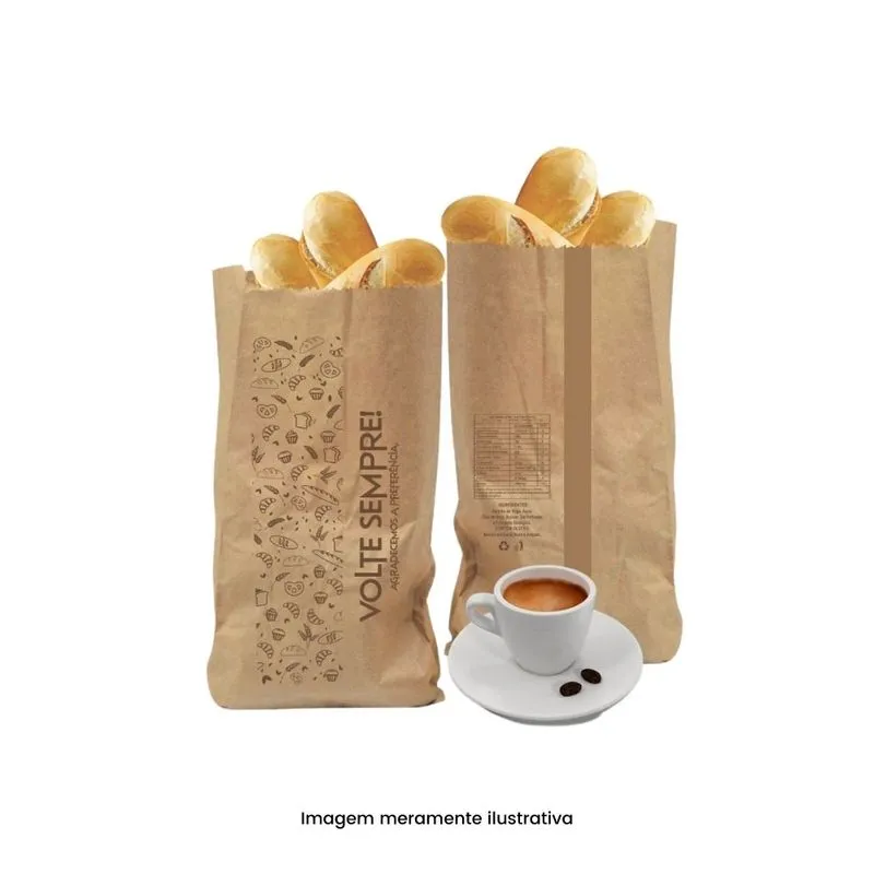 Saco Para Pão Kraft De 7,5kg Com Impressão 201cvolte Sempre201d Com 500 Unidades