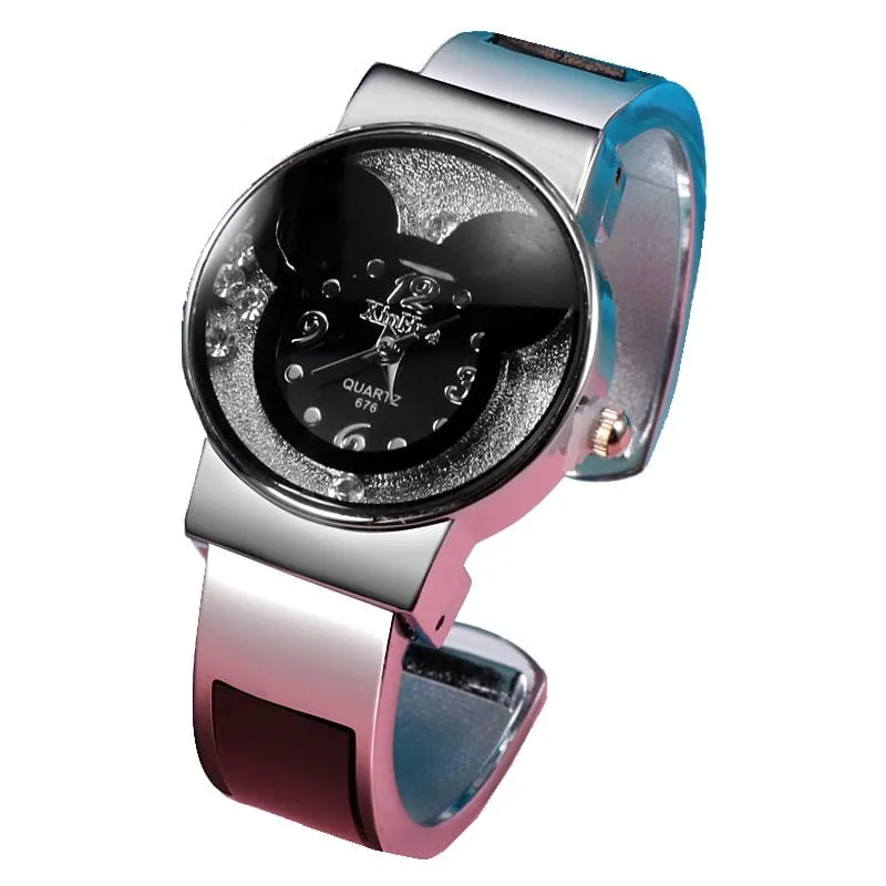 Relógio Feminino De Pulso Pulseira Preto Mickey Mouse Disney
