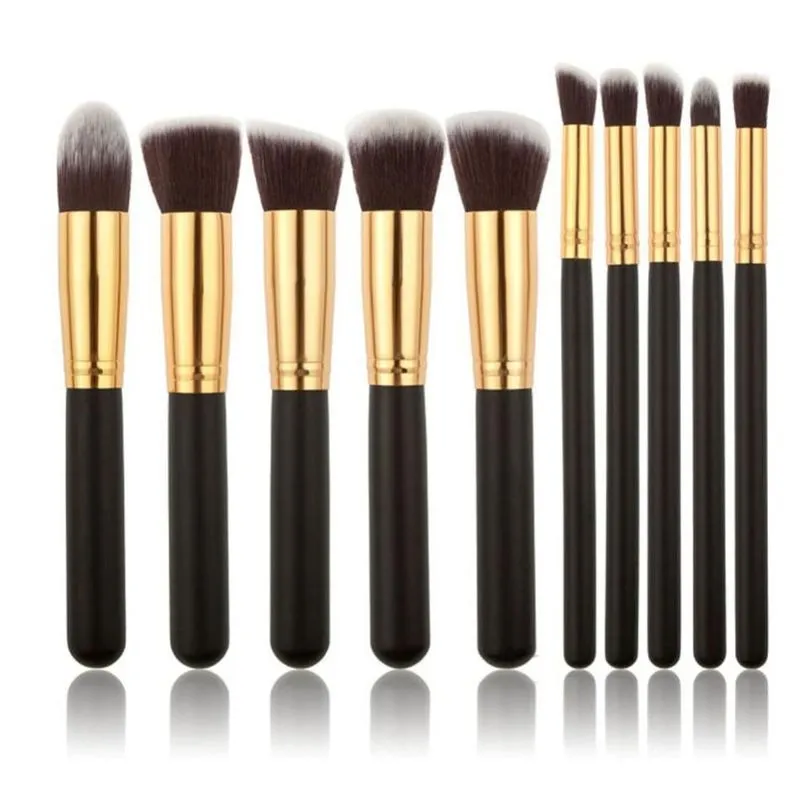Kit 10 Pincéis Maquiagem Profissional Kabuki Precisão Preto