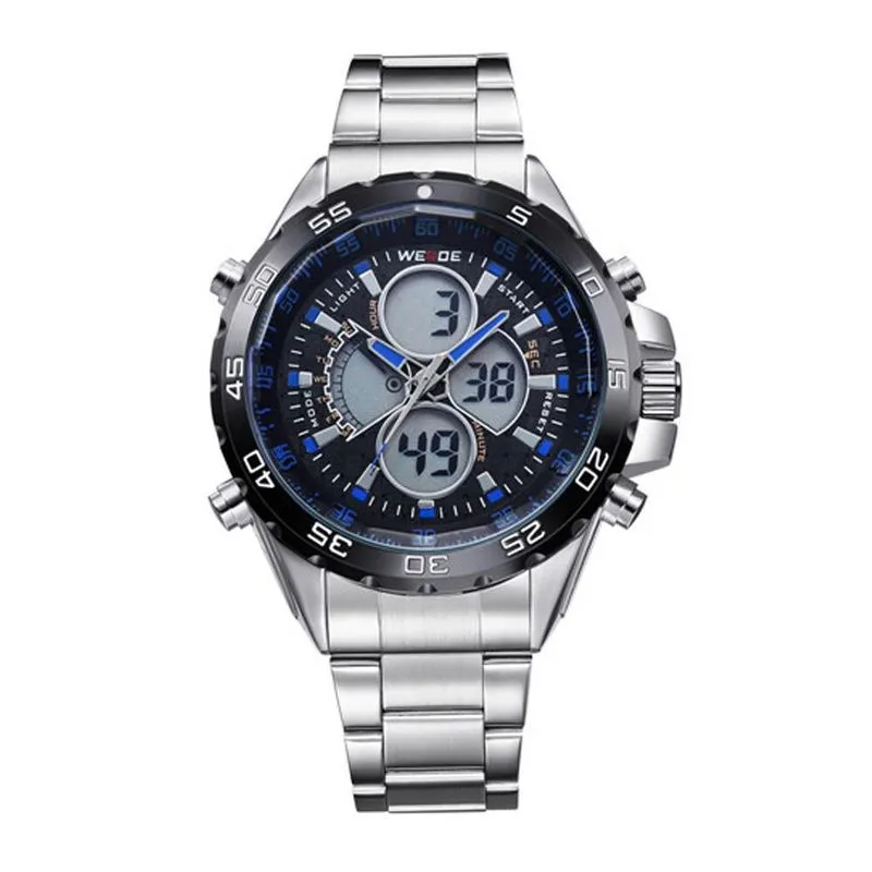 Relógio Masculino Weide Anadigi Wh-1103 - Prata E Azul