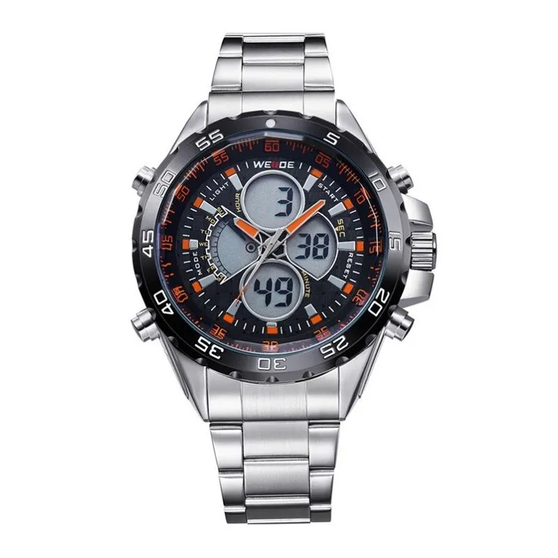 Relógio Masculino Weide Anadigi Wh-1103 - Prata E Laranja