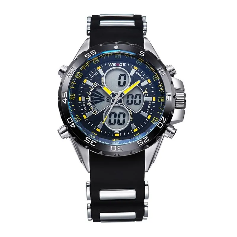 Relógio Masculino Weide Anadigi Wh-1103 - Preto E Amarelo