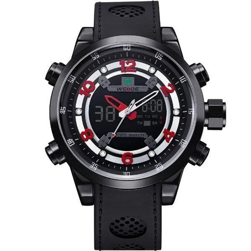 Relógio Masculino Weide Anadigi Esporte Wh-3315 - Preto E Vermelho