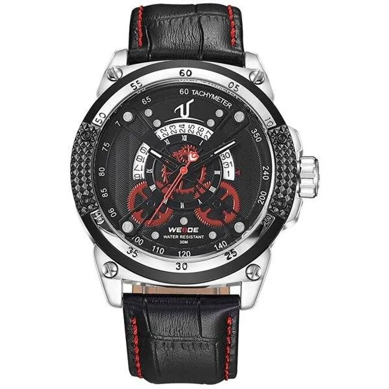Relógio Masculino Weide Analógico Uv-1605 - Preto, Prata E Vermelho