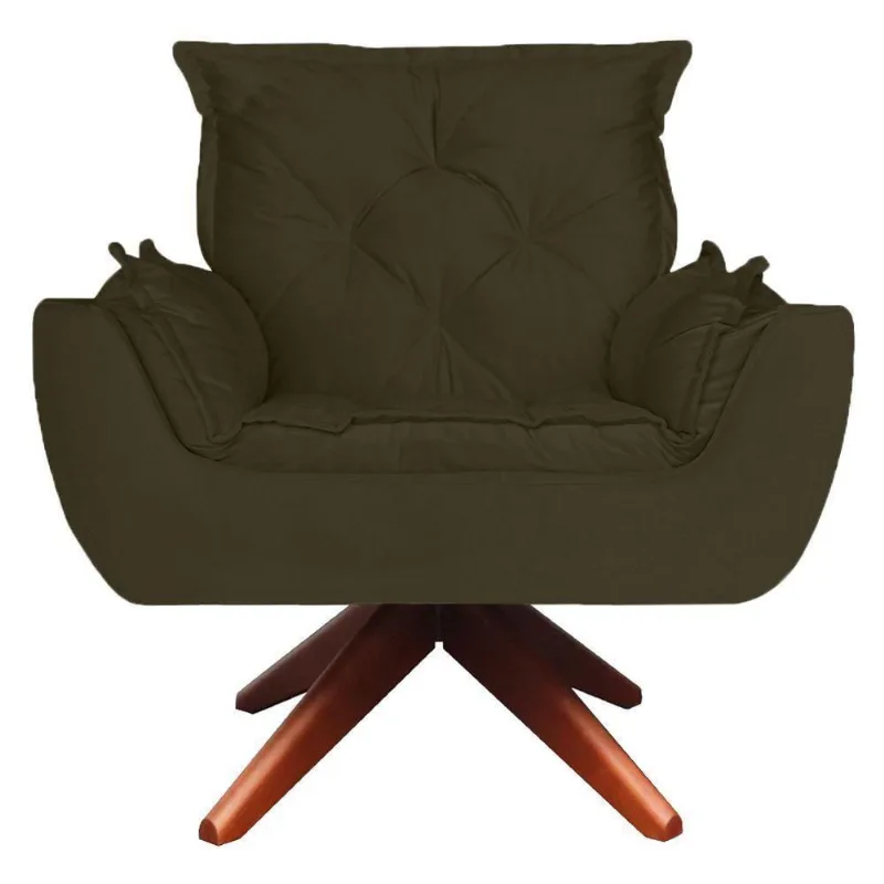 Poltrona Opala Base Giratória De Madeira Suede Castor