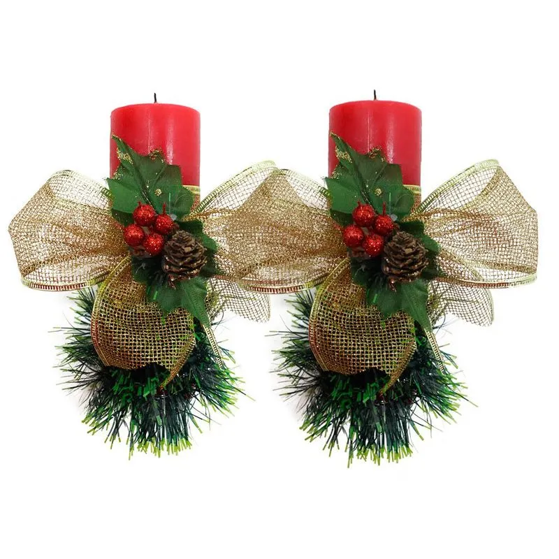 Kit 2 Velas Vermelhas Decorativas Para Natal Com Laço Dourado E Fruta
