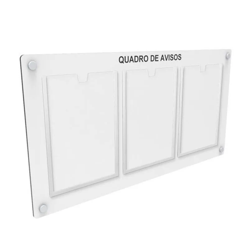 Quadro de Aviso Gestão com 3 Display Acrílico Branco A4
