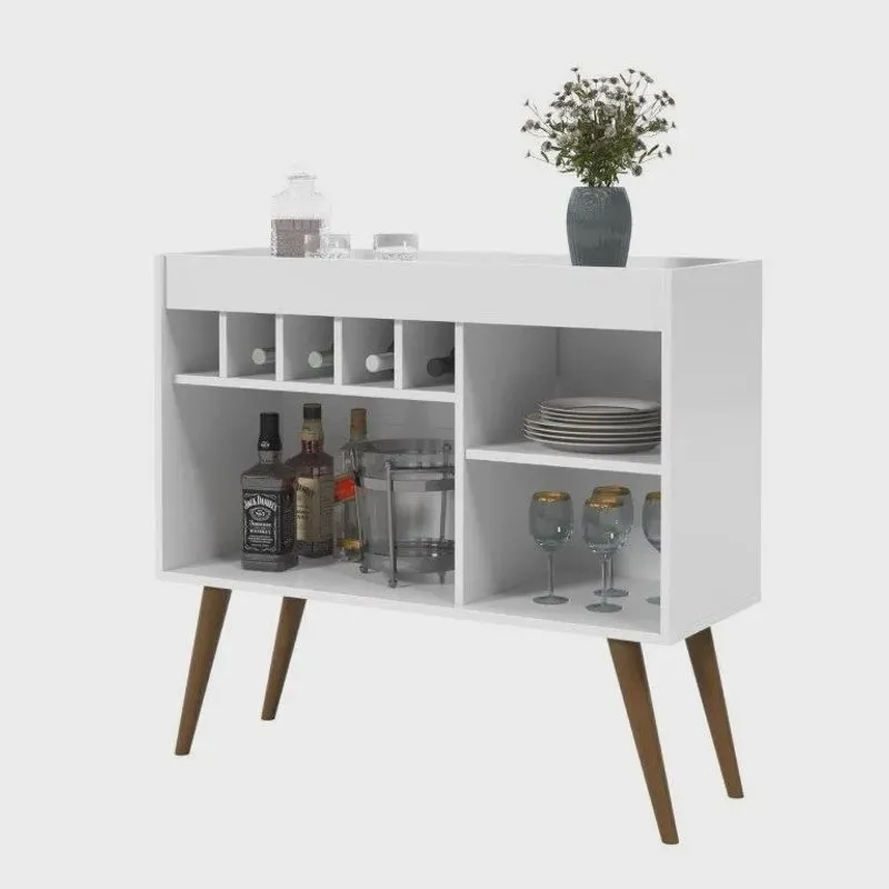 Aparador / Buffet / Bancada / Balcão / Bar od Retrô Com Pés em Madeira Prateleiras Para OBjetos e Adega Cor Branco