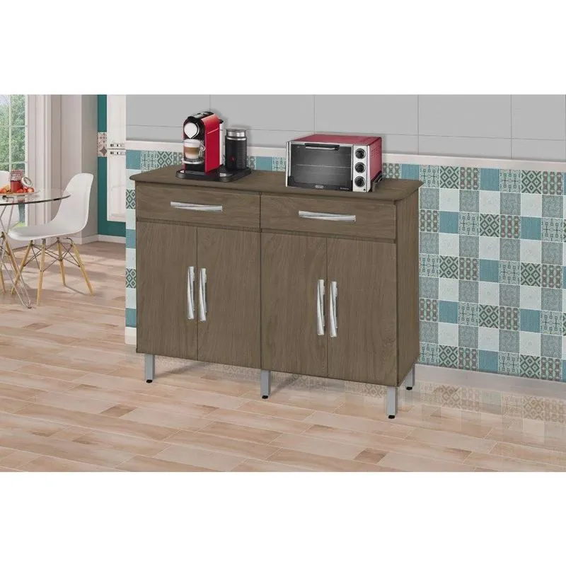Balcão buffet mad. alto 4 portas + 2 gavetas moderno cor freijó amadeirado 1.26m
