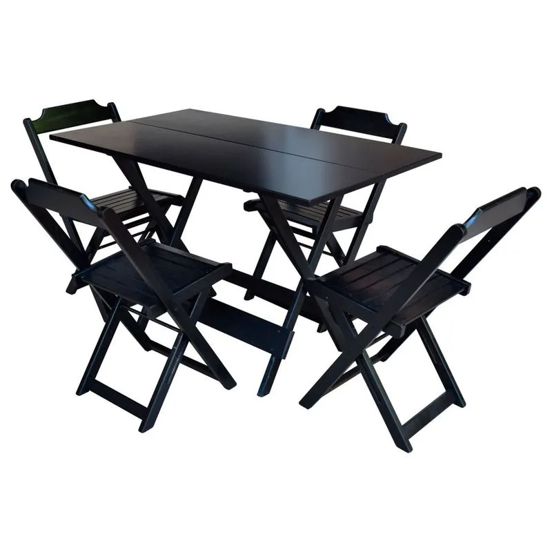 Jogo de Mesa de Madeira 1,20x70 c/ 04 Cadeiras Preto