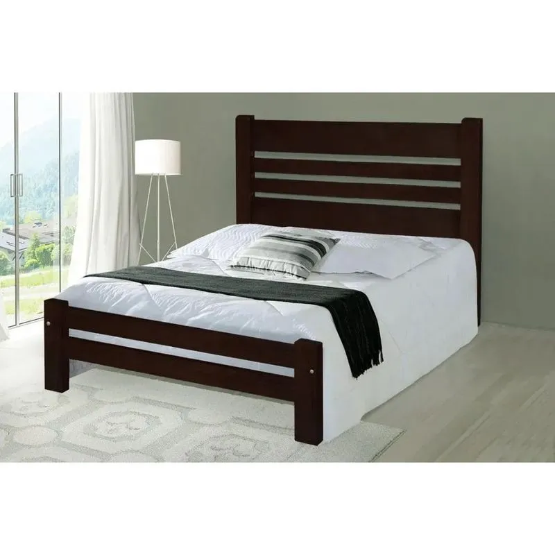 Cama de Casal Prime de Madeira Maciça Angelim Pedra/Tauari - Cor Tabaco