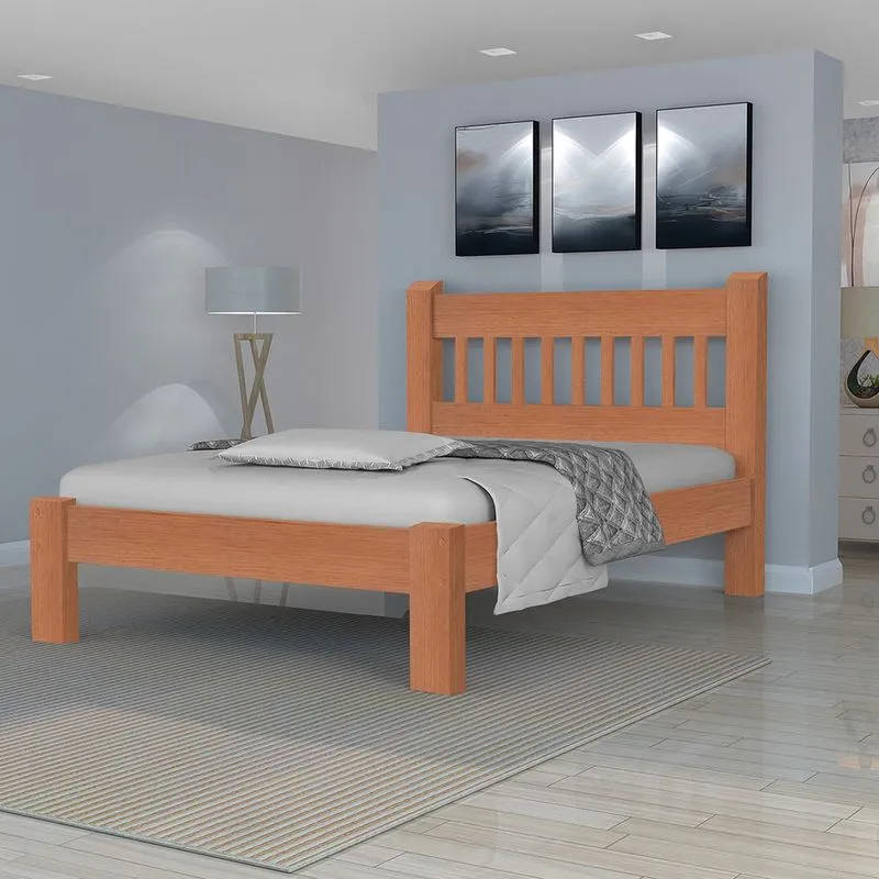 Cama Casal Madeira Maciça Pérola Angelim Pedra/Tauari Mel