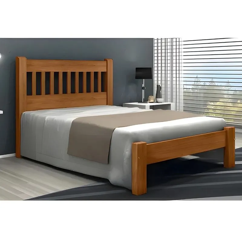 Cama Queen Size Pérola de Madeira Maciça Angelim Pedra/Tauari Imbuia