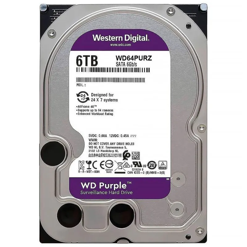 HD WD64PURZ 6TB 3.5 SATA 3 5400 RPM WD Purple Preto Western Digital