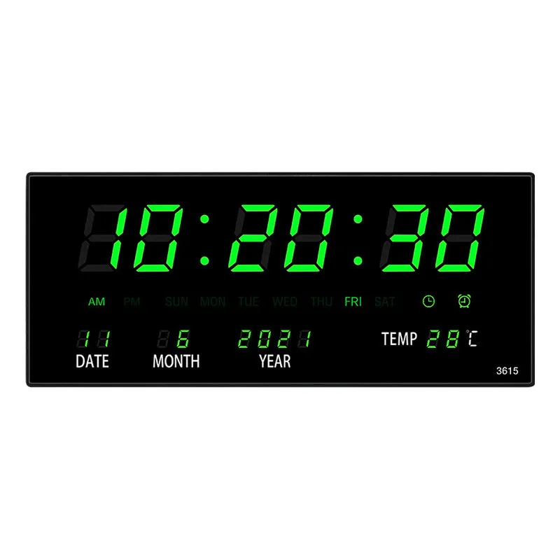 Clock Led Digital Living Calendário Perpétuo Verde