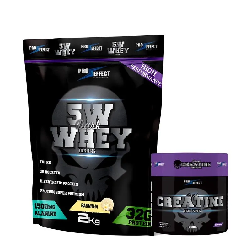 Kit Whey Protein Dark Insane 2Kg + Creatina 300g - Pro Effect