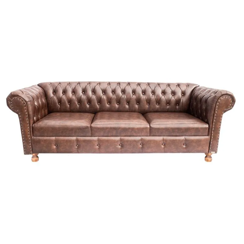 Sofa Chesterfield Luiz xv Courino Marrom 2M Sala Recepcao Barbearia