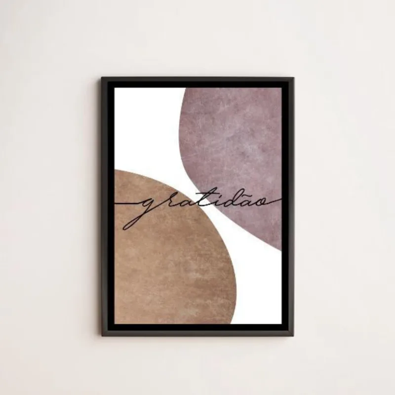Quadro Gratidão Abstrato Roxo 45X34Cm Vidro Moldura Preta
