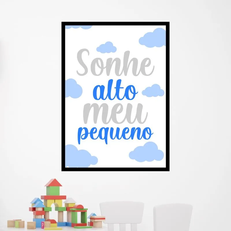 Quadro Sonhe Alto Meu Pequeno - Azul 33x24cm - Com Vidro