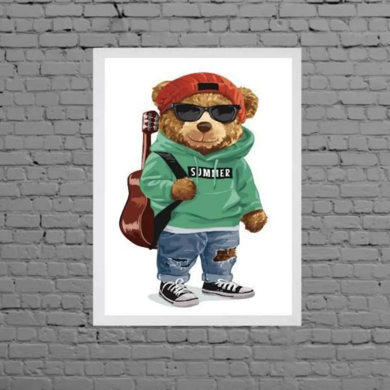Quadro Decorativo Urso Músico 33X24Cm - Com Vidro