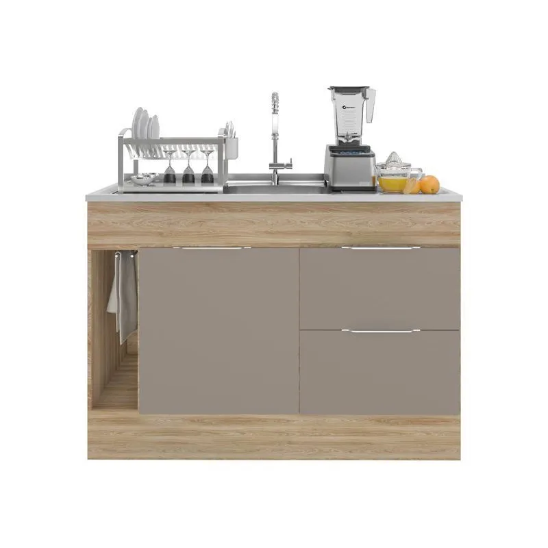 Balcão Flex 1 Porta 2 Gavetas 1,20m Para Pia Grifo Carvalho Oak/Fume - FdECOR