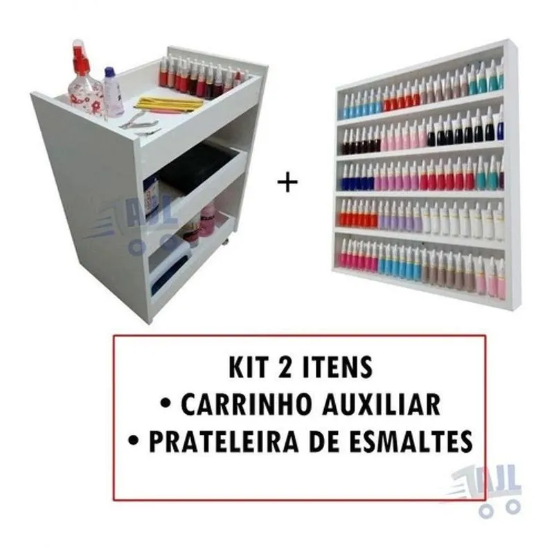 Carrinho Com Rodinha Para Manicure + Nicho 5 Prateleiras