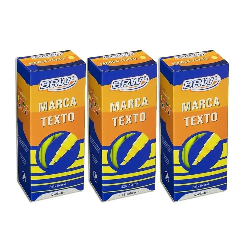Caneta Marca Texto Fluorescente Brw Caixa Com 12 Kit 3