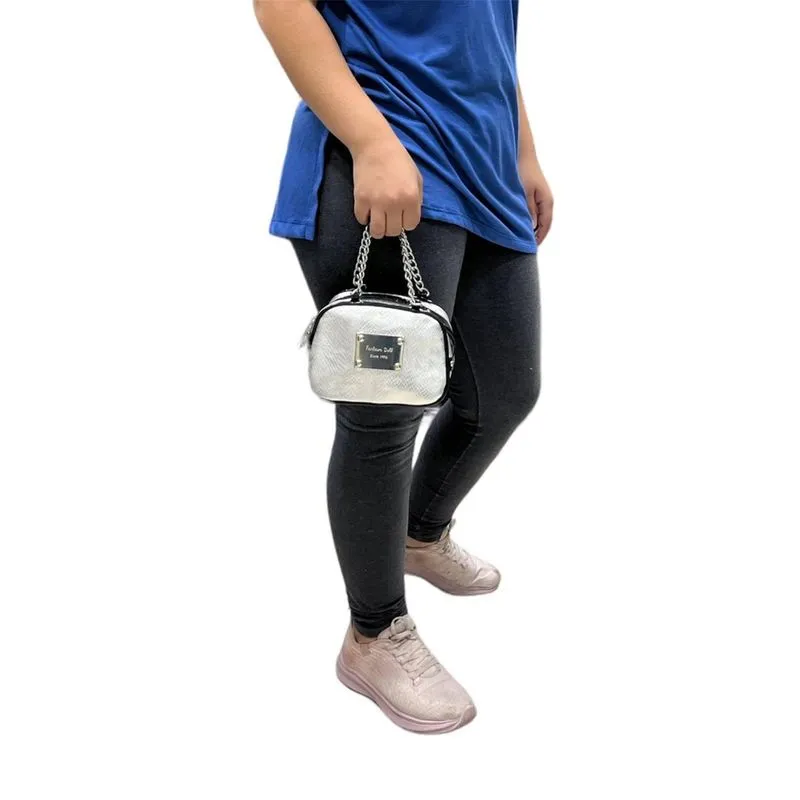 Bolsa Feminina Corrente De Mão Prata Luxo