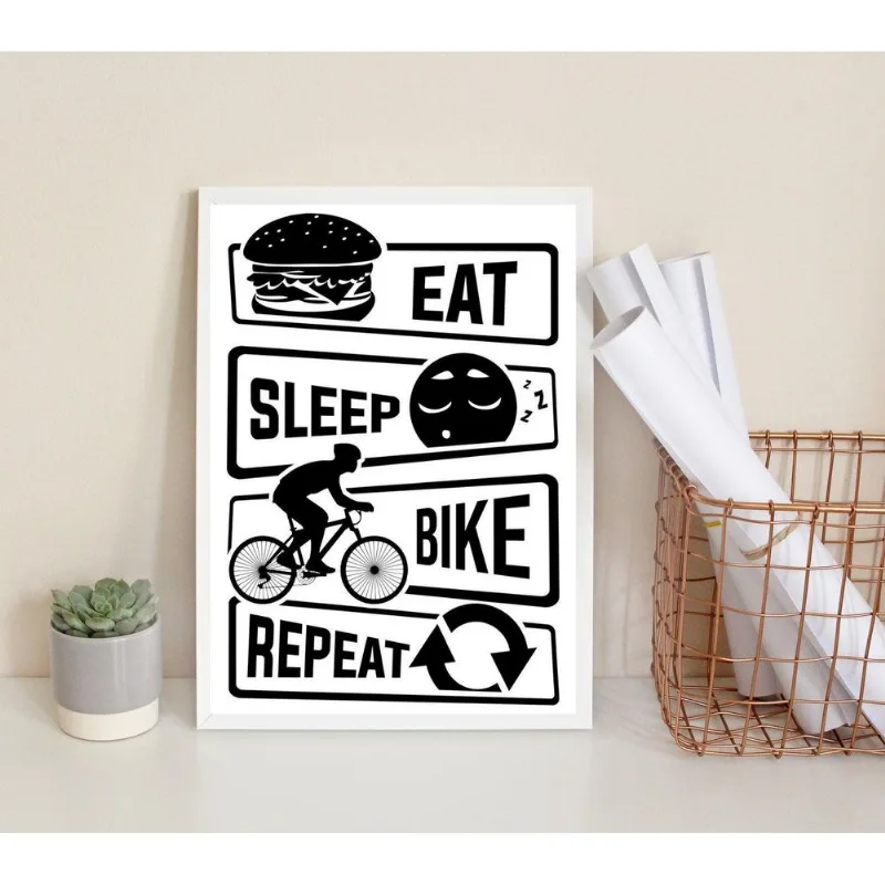 Quadro Decorativo Bike Rotina 45x34cm - Vidro E Moldura Branca