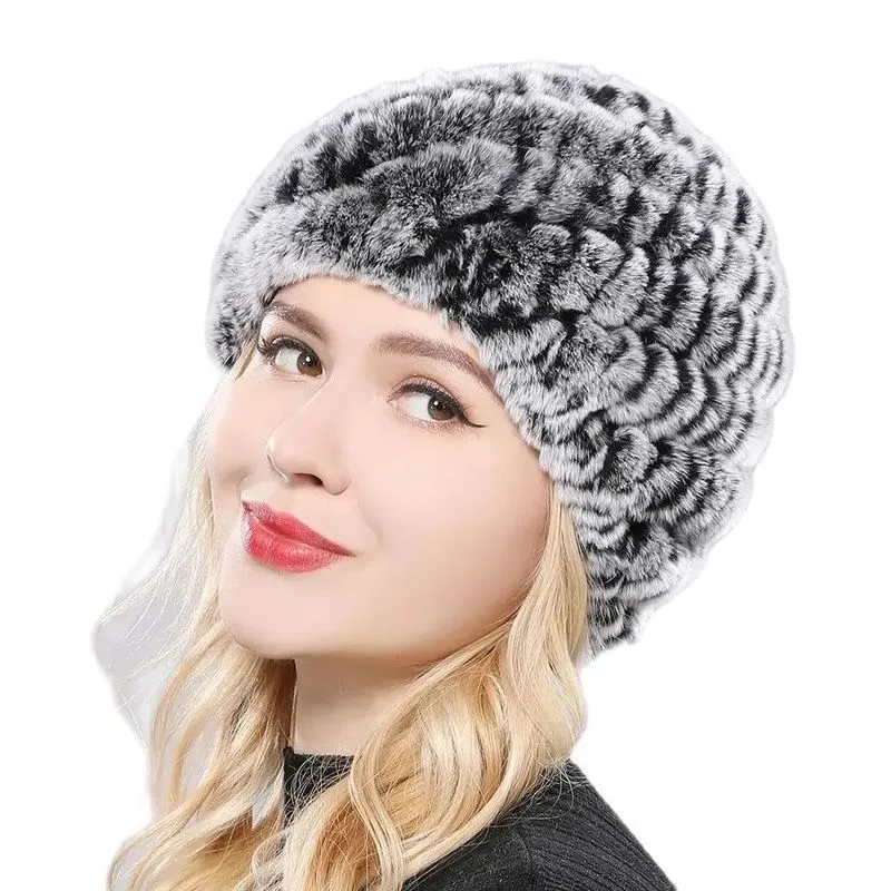 Women Winter Warm Real Rabbit Fur Hat Boné De Neve Lady Beanies